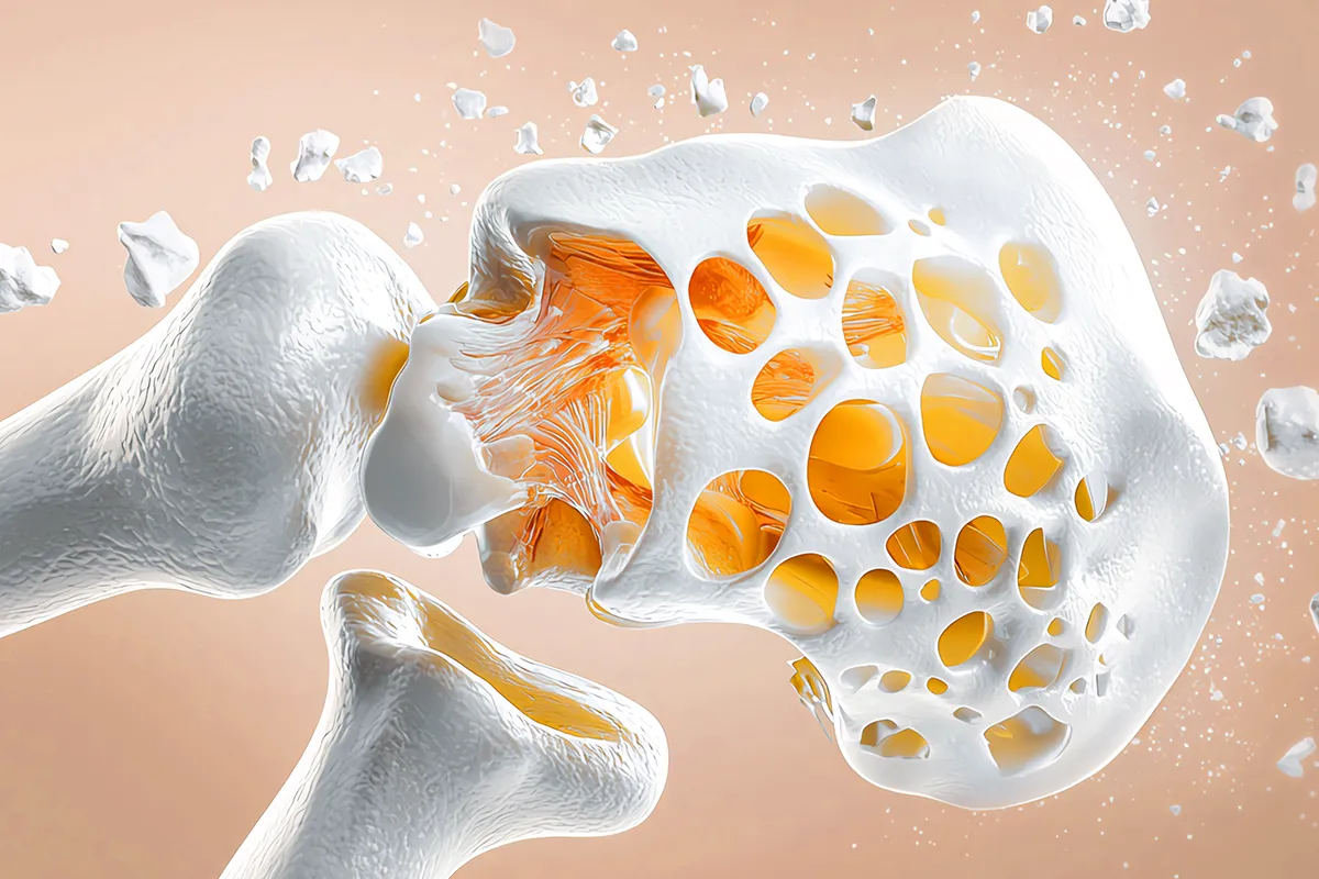 Rolle von Vitamin D in der Gesundheit Schematische Darstellung eines Gelenkes mit kleinen Splittern drum herum